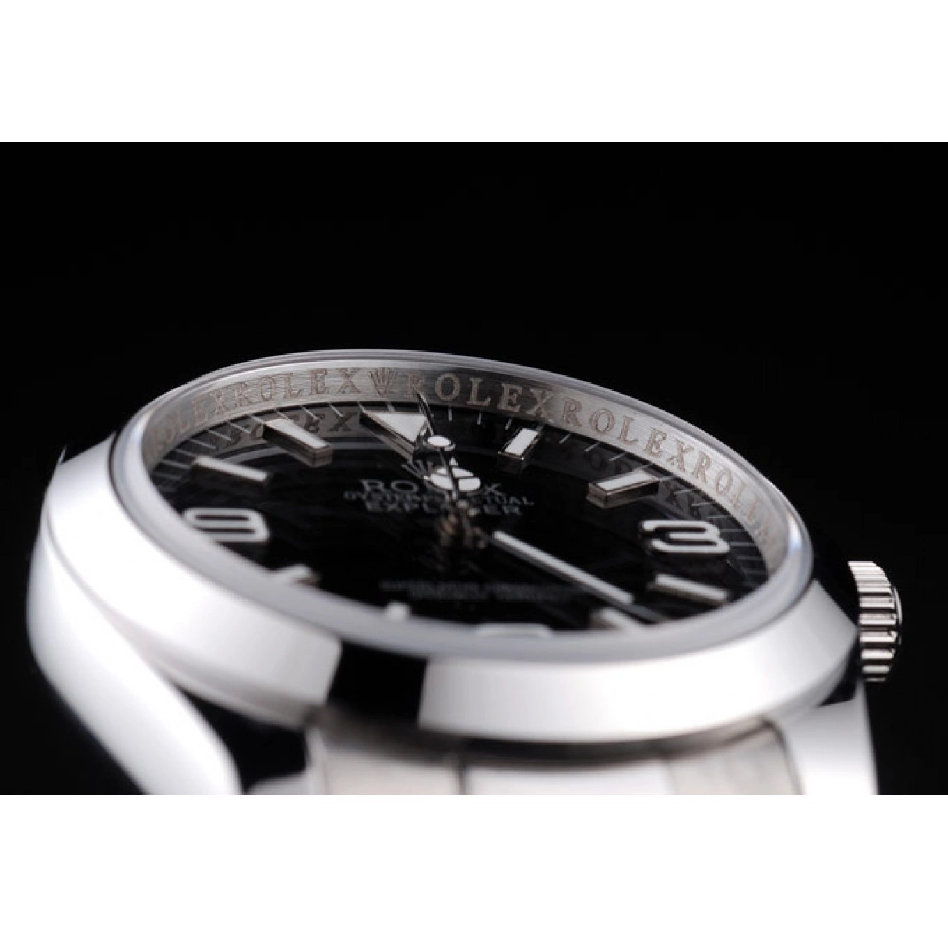 Aaa replica watch Black Dial Polished Rolex Stainless Steel Explorer 98087 0703